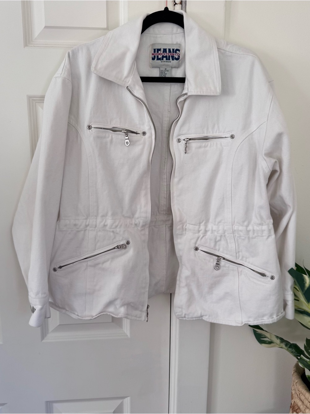 Vintage White Zip-Front Utility Jacket